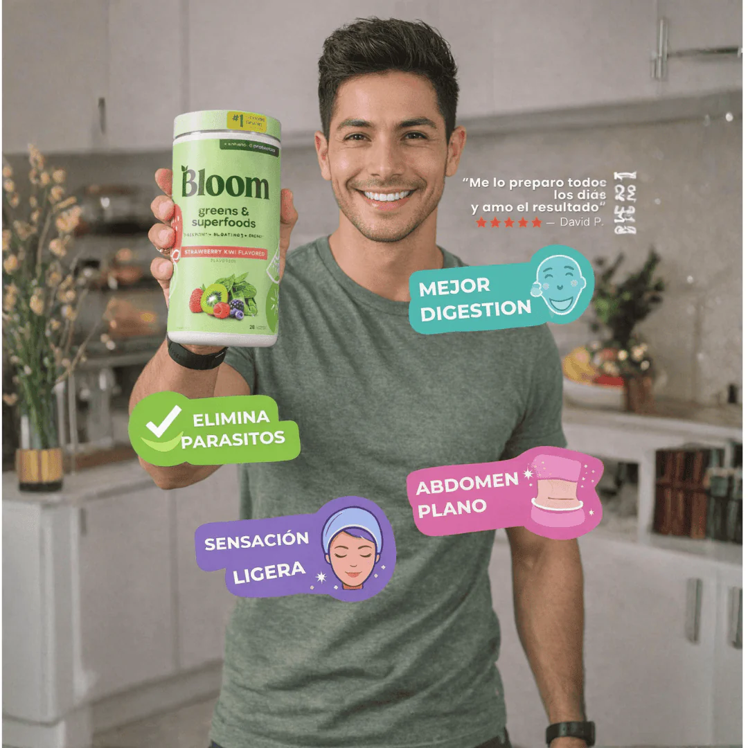 BLOOM GREENS + OBSEQUIO: AYUDA A ELIMINAR LOS PARASITOS EN POCO TIEMPO- INCLUYE GUIA DE RECETAS SALUDABLES
